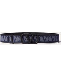 Valentino Garavani - Denim-effect Jacquard Toile Iconographe Belt With Leather Details - Lyst