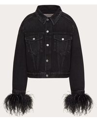 Valentino - Embroidered Denim Jacket With Feathers - Lyst