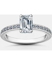 VASHI Platinum Simple Side Stone Engagement Ring - 1.2ct Emerald Diamond - Metallic