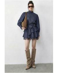 Bianco Lucci - Textured Mini Dress With Half Turtleneck And Lace Detail - Lyst