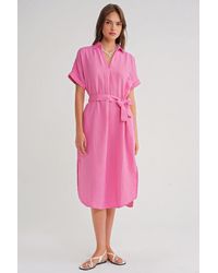 MixRay - Belted Short-Sleeve Midi Dress - Lyst