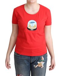 Moschino - Rood Bedrukt Katoen Met Korte Mouwen Tops Blouse T-shirt - Lyst
