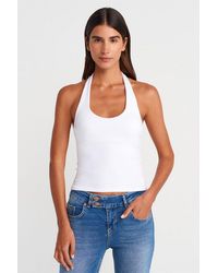 Dilvin - Geribbelde Halternek Mouwloze Blouse - Lyst