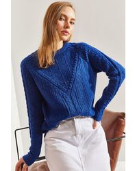 Bianco Lucci - Patterned Thick Crew Neck Sweater - Lyst