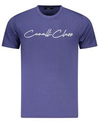 Roberto Cavalli - Tops ,Blauw ,Katoen Luxueus Katoenen T-Shirt Met Opvallende Print - Lyst