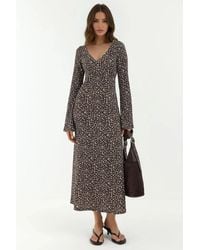 Hiccup - Elegante Bloemenprint V-Hals Bodycon Maxidress - Lyst