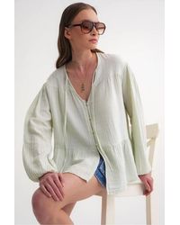 MixRay - Long Sleeve Relaxed Fit Blouse With Tie-Neck - Lyst