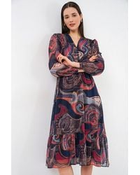 Bigdart - V-Neck Midi Dress With Button Closure - Lyst