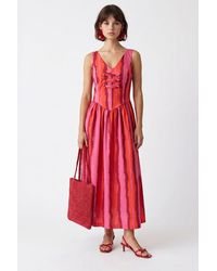MixRay - Striped A-Line Midi Dress With Tie Detail - Lyst