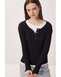 Happiness İstanbul - Slim Fit Ribbed Button-Up Long Sleeve Blouse - Lyst
