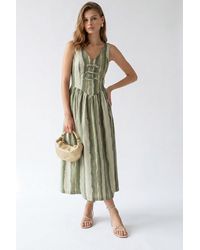 MixRay - Striped A-Line Midi Dress With Tie Detail - Lyst
