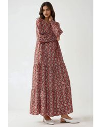 Hiccup - Printed Crew Neck Viscose Maxi Dress - Lyst