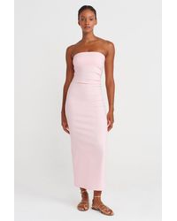 Dilvin - Strapless Bodycon Midi Dress With Slit - Lyst