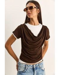 Bianco Lucci - Cowl Neck Short Sleeve T-Shirt - Lyst