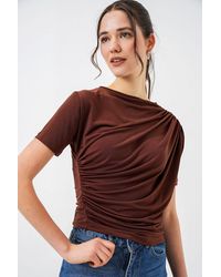 Bigdart - Fitted Ruffle Detail Blouse With Crew Neck - Lyst