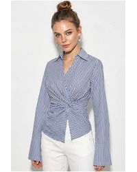 Bianco Lucci - Fitted Striped Poplin Shirt With Tie Detail - Lyst
