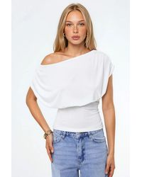 Hiccup - Asymmetrical Neck Short Sleeve Knit Blouse - Lyst