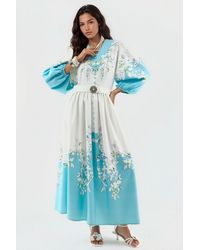 Msn-Collection - Floral Maxi Dress With V-Neck And Button Detail - Lyst