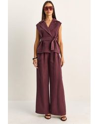 Bianco Lucci - High Waist Wide Leg Co-Ord Set With Shawl Collar - Lyst