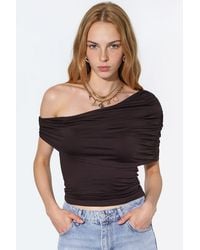 Hiccup - Draped Asymmetrical Collar Polyamide Crop Top - Lyst