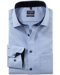 Olymp - Strijkvrij Overhemd Effen Blauw Modern Fit - Lyst