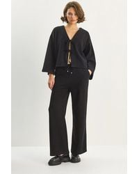 Bianco Lucci - V-Neck Knitted Cardigan And Wide Leg Pants Set - Lyst