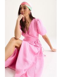 Bianco Lucci - Textured V-Neck Midi Dress With Wrap Closure - Lyst
