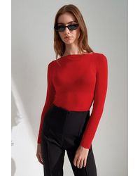 Dilvin - Slim Fit Boat Neck Long Sleeve Knit Blouse - Lyst