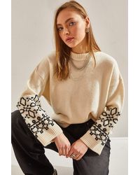 Bianco Lucci - Crew Neck Jacquard Knit Sweater With Embroidery - Lyst