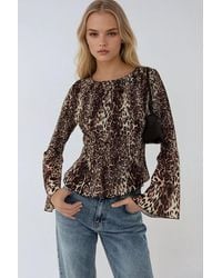 Hiccup - Animal Print Boat Neck Top With Shirred Detail - Lyst