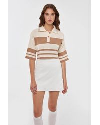 Hiccup - Striped Crop Sweater With Polo Shirt Collar - Lyst