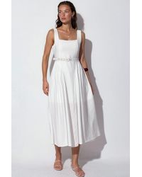 Busem - Square Collar Belted Midi Dress - Lyst