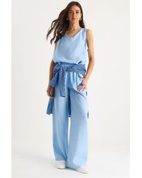 Bianco Lucci - V-Neck Cotton Blouse-Pants Two-Piece Set - Lyst