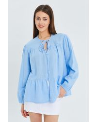 MixRay - Long Sleeve Relaxed Fit Blouse With Tie-Neck - Lyst
