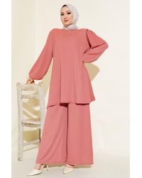 Bigdart - Textured Long Sleeve Tunic And Wide Leg Pants Set - Lyst