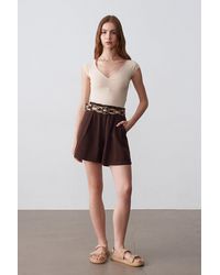 Dilvin - High-Waist Wide-Leg Poplin Shorts With Belt - Lyst
