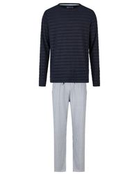 Phil & Co. Berlin - Lange Pyjama Set Donkerblauw/Grijs Gestreept - Lyst