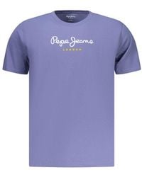 Pepe Jeans - Blauwe Katoenen T-Shirt Voor - Lyst