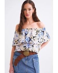 MixRay - Floral Print Off Shoulder Blouse - Lyst