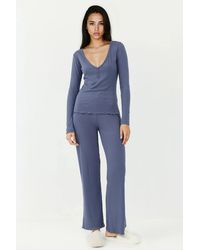 Hiccup - V-Neck Wide Leg Pajama Set With Button Detail - Lyst