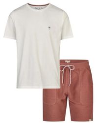 Phil & Co. Berlin - Korte Pyjama Lounge Set Shortama Wit/Rood - Lyst