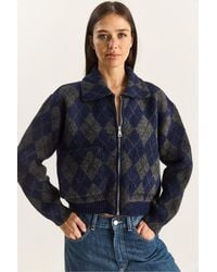 Bianco Lucci - Thick Jacquard Knit Cardigan With Zipper - Lyst