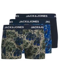 Jack & Jones - Boxershorts Trunks Jachendo 3-Pack Blauw/Groen Bladeren Print - Lyst
