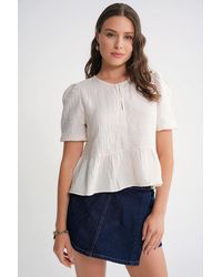 MixRay - Texturierte Musselin Rundhalsbluse Mit Knopfschluss - Lyst