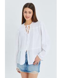 MixRay - Long Sleeve Relaxed Fit Blouse With Tie-Neck - Lyst