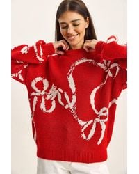 Bianco Lucci - Oversized Crew Neck Printed Knit Sweater - Lyst