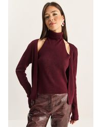 Bianco Lucci - Half Turtleneck Cut Out Ribbed Blouse - Lyst