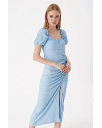 Bigdart - Textured Midi Knit Dress With Square Collar - Lyst