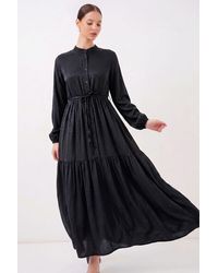 Bigdart - Buttoned Crew Neck Maxi Dress With Waistband - Lyst