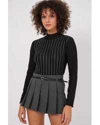 Bigdart - Striped Half Turtleneck Long Sleeve Top With Stone Detail - Lyst
